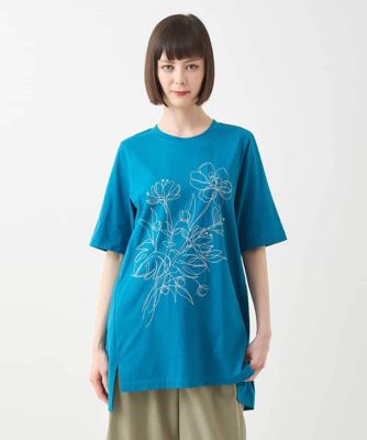 ステッチ刺繍デザインチュニックＴシャツ　／洗える