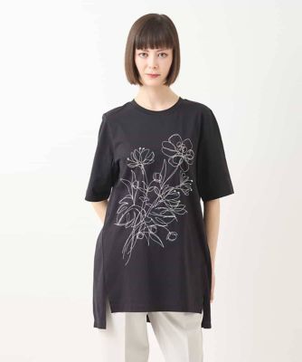 ステッチ刺繍デザインチュニックＴシャツ　／洗える