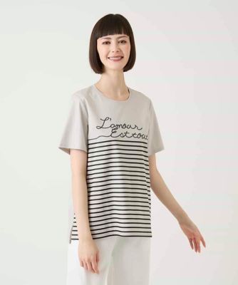 ピッコーネ ローマ ボーダーＴシャツ ロゴ刺繍 ハトメ装飾 黒 白 38 STUDIO PICONE（スタジオピッコーネ） tシャツ 「オンラインストア