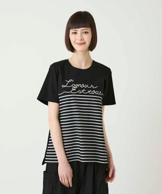 ピッコーネ ローマ ボーダーＴシャツ ロゴ刺繍 ハトメ装飾 黒 白 38 STUDIO PICONE（スタジオピッコーネ） tシャツ 「オンラインストア