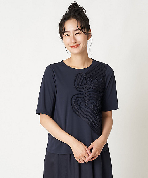 【SALE】HIROKO BIS (Women)/ヒロコビス リボンモチーフデザインTシャツ ネイビー57 トップス