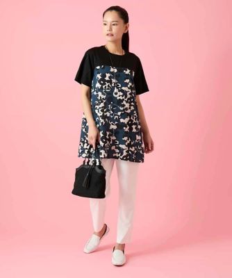 YOKANG フラワープリント ダークブラック チュニック フラワープリント異素材コンビチュニック | HIROKO BIS (Women