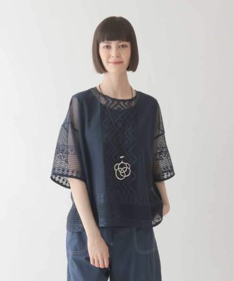 ＜HIROKO BIS (Women)＞ラッセルメッシュデザインカットソー　／洗濯機で洗える