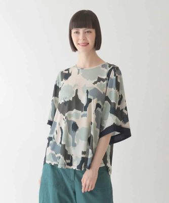 迷彩フラワーフレアスリーブカットソー　／洗濯機で洗える