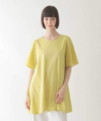 ＜HIROKO BIS (Women)＞【接触冷感】コットンレース切り替えデザインチュニック　／洗える