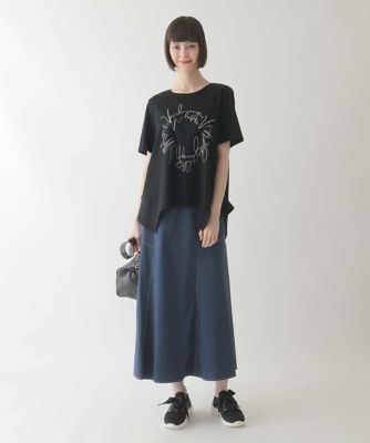 【接触冷感】ブレード刺繍デザインヘムカットソー　／洗える