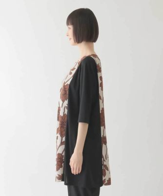 幾何フラワー切り替えデザインチュニック　／洗える