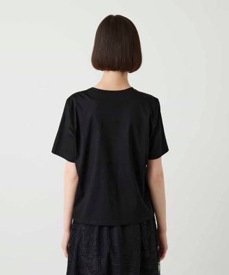 接触冷感】異素材切り替えフラワー刺繍デザインTシャツ ／洗える