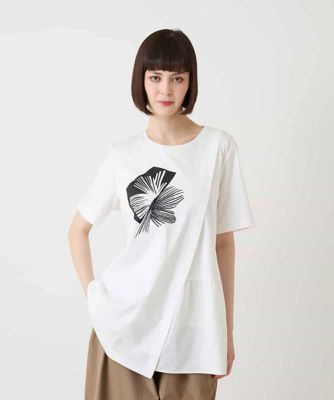 接触冷感】刺繍モチーフアシンメトリーチュニックTシャツ ／洗える