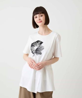 接触冷感】刺繍モチーフアシンメトリーチュニックTシャツ ／洗える