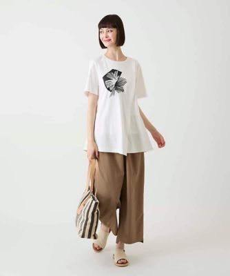接触冷感】刺繍モチーフアシンメトリーチュニックTシャツ ／洗える