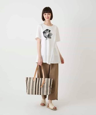 接触冷感】刺繍モチーフアシンメトリーチュニックTシャツ ／洗える