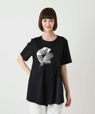 接触冷感】刺繍モチーフアシンメトリーチュニックTシャツ ／洗える