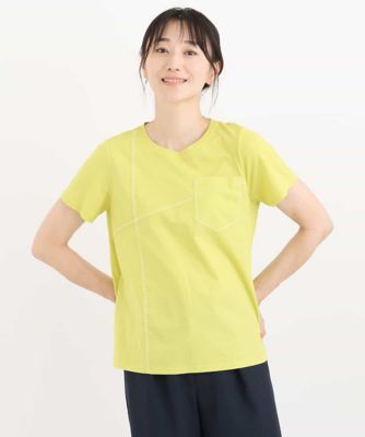 ＜HIROKO BIS (Women)＞【洗濯機で洗える】アクセントステッチ異素材ジョイントＴシャツ
