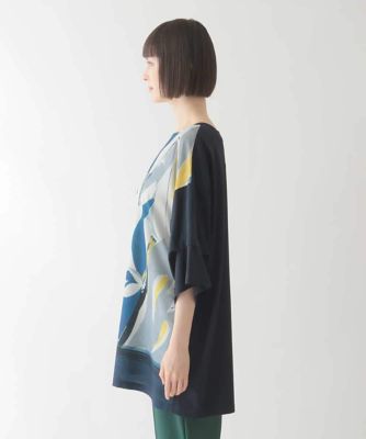 アートプリント ダークグリーン チュニック アートプリント切り替えデザインチュニック ／洗える | HIROKO