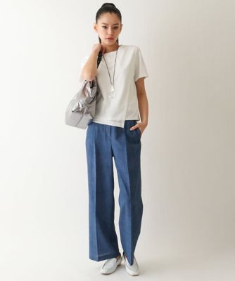 デニム風ワイドパンツ　／洗濯機で洗える