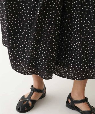 シアーチェックドットフレアパンツ　／洗える