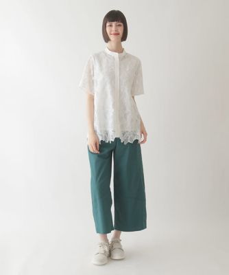 リネンライクストレッチ八分丈パンツ　／洗える