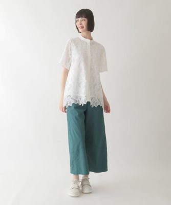 リネンライクストレッチ八分丈パンツ　／洗える