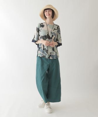 リネンライクストレッチ八分丈パンツ　／洗える