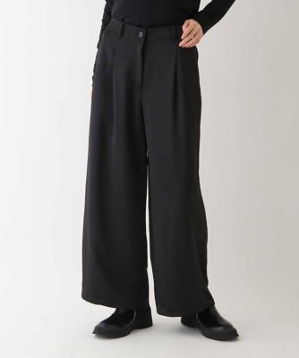 ＜HIROKO BIS (Women)＞【洗濯機で洗える】艶サテンワイドシルエットパンツ