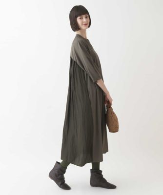 異素材バックギャザージョイントワンピース　／洗える