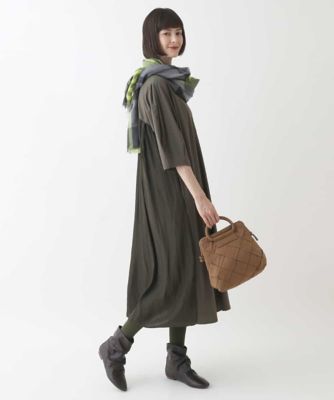 異素材バックギャザージョイントワンピース　／洗える