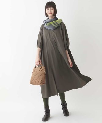 異素材バックギャザージョイントワンピース　／洗える