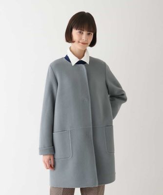 ヒロコ ビス HIROKO BIS ウールリバーノーカラーコート （ベージュ）
