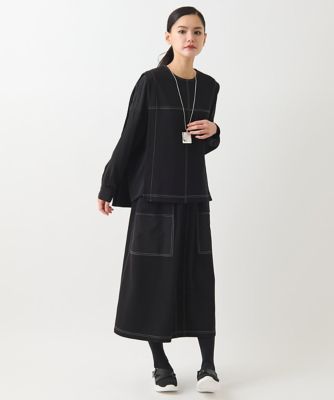 配色ステッチジャージーデザインスカート　／洗える