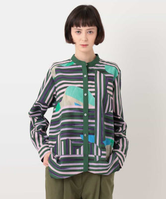 ＜HIROKO BIS (Women)＞【洗える】グラフィカルプリントバンドカラーシャツ
