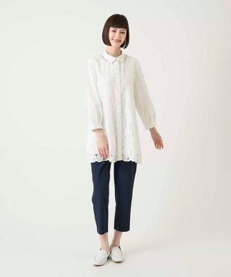 大きいサイズ】フラワー刺繍コットンロングシャツ ／洗える | HIROKO