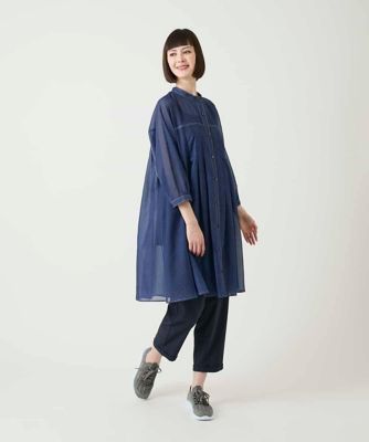 大きいサイズ】サテンデニムタックフレアチュニック ／洗える | HIROKO
