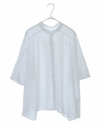 【SALE】【送料無料】大きいサイズ イレギュラーヘムバンドカラーシャツ ホワイト90 トップス