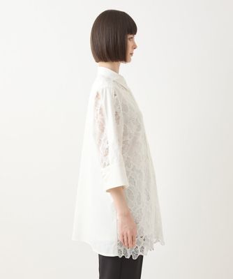 【大きいサイズ】ランダム迷彩レースチュニックブラウス　／洗える