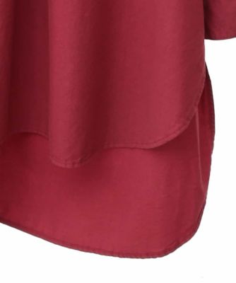 【大きいサイズ】袖ギャザーテールロングシャツブラウス　／洗える