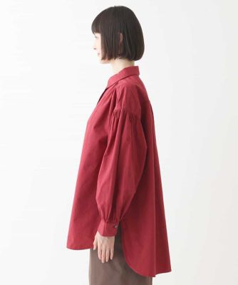 【大きいサイズ】袖ギャザーテールロングシャツブラウス　／洗える