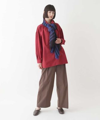【大きいサイズ】袖ギャザーテールロングシャツブラウス　／洗える