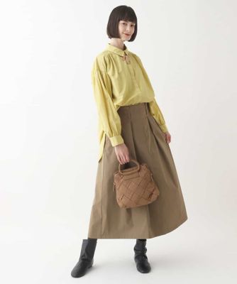 【大きいサイズ】袖ギャザーテールロングシャツブラウス　／洗える