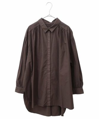 【大きいサイズ】袖ギャザーテールロングシャツブラウス　／洗える