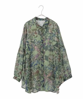 大きいサイズ】シアーチェックボタニカル柄ブラウス ／洗濯機で洗える