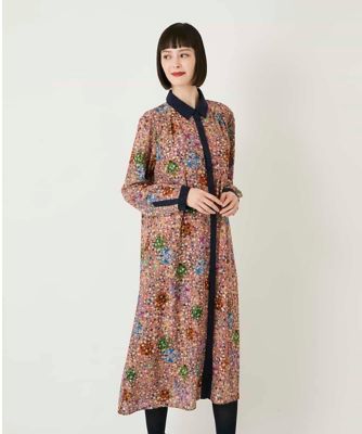 大きいサイズ】幾何フラワーアートプリントワンピース ／洗える