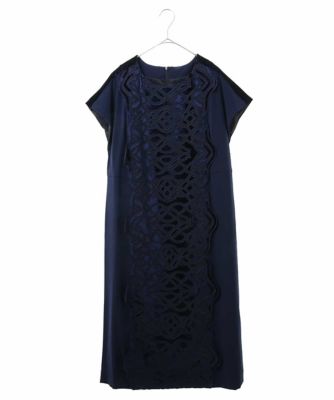 ＜HIROKO BIS GRANDE (Women)＞【洗える】ベロア刺繍レースＩライン半袖ワンピース