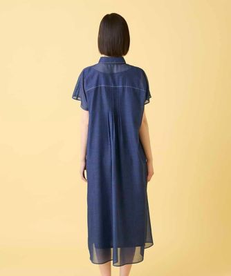 大きいサイズ】サテンデニムピンタックデザインワンピース ／洗える