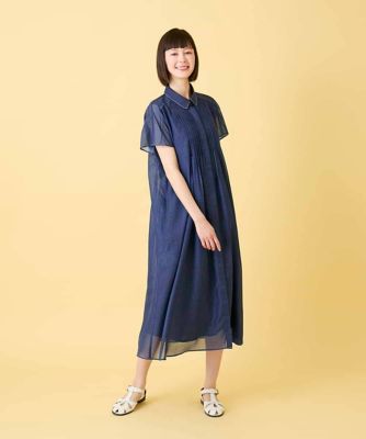大きいサイズ】サテンデニムピンタックデザインワンピース ／洗える