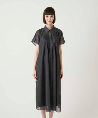 ヒスお纏め 大きいサイズ】サテンデニムピンタックデザインワンピース ／洗える