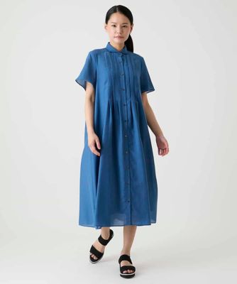 大きいサイズ】タックデザインシャツワンピース ／洗濯機で洗える