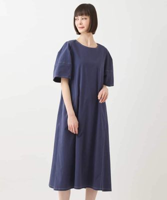 【大きいサイズ】配色ステッチ立体スリーブワンピース