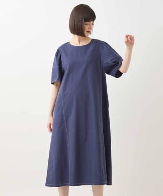 【大きいサイズ】配色ステッチ立体スリーブワンピース