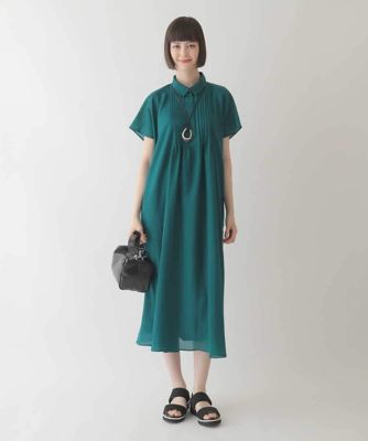 【大きいサイズ】ピンタックデザインシルエットワンピース　／洗濯機で洗える